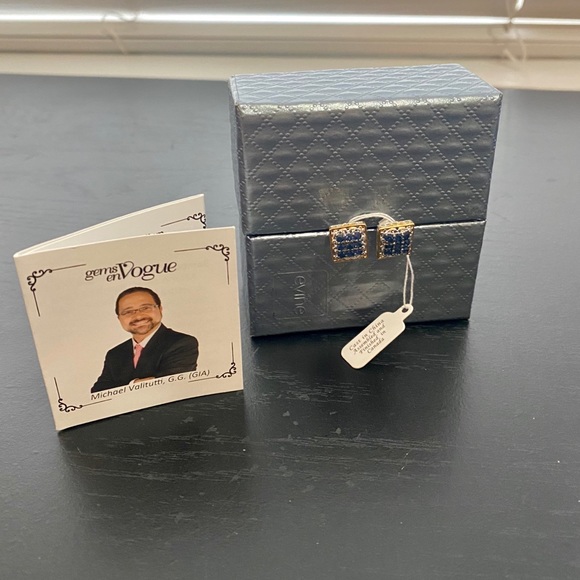 NWT Royal Blue Sapphire Square Cluster Earrings - Picture 14 of 16